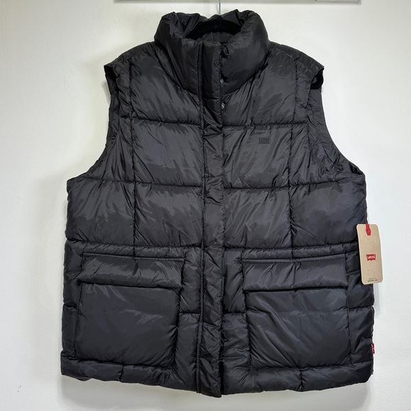 Levi’s | Womens Sporty Box Quilted Black Puffer Vest with Pockets | Size XL - Picture 1 of 9